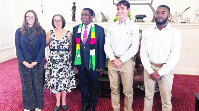President Mnangagwa meets the Streak family at State House in Harare yesterday