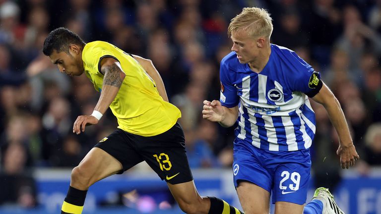 Image: Jan Paul van Hecke was without centre-back partner Lewis Dunk - and it showed for Brighton