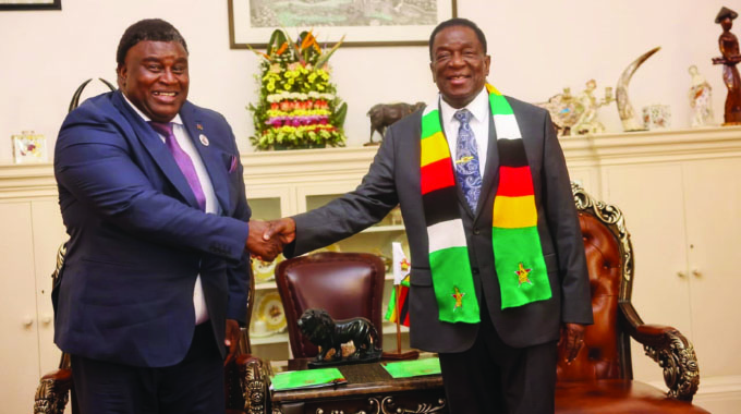 President Mnangagwa meets Malawi’s Homeland Security Minister Dr Kenneth Zikhale Reeves Ng’oma at State House in Harare, yesterday