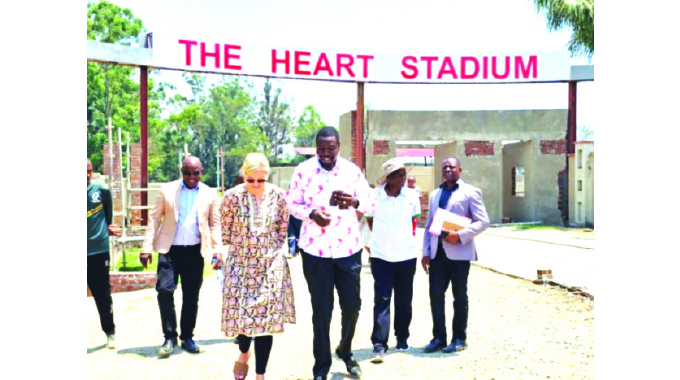 FLASHBACK . . . Prophet Walter Magaya taking Sports, Recreation, Arts and Culture Minister, Kirsty Coventry on a tour of the Heart Stadium which will be officially opened tomorrow.