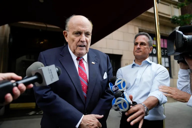 Former Mayor of New York Rudy Giuliani was found liable in August for defaming two election workers [File: Seth Wenig/AP Photo]