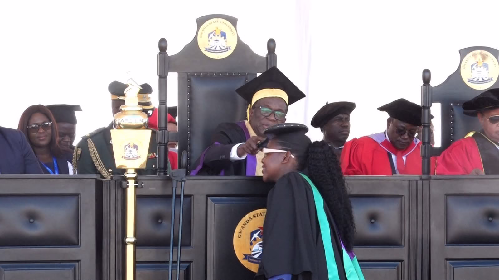 H.E. President Mnangagwa caps a Gwanda State University Student